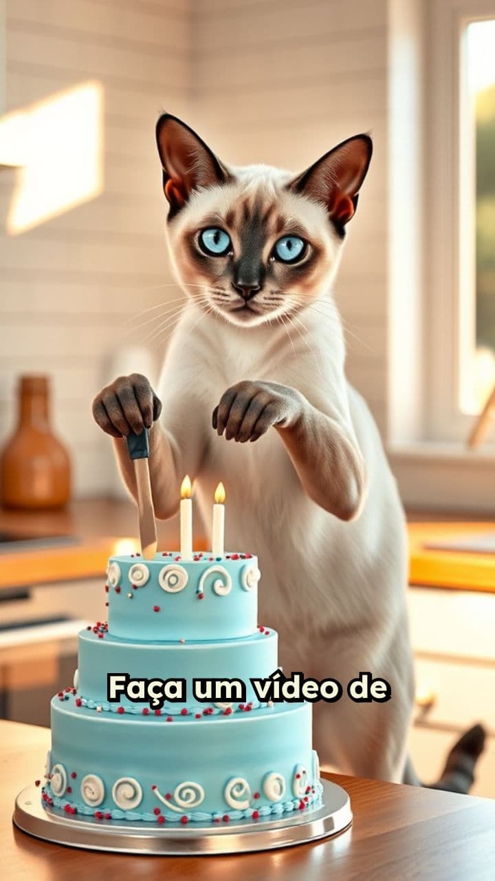 Gato Chef: Cortando Bolo na Cozinha