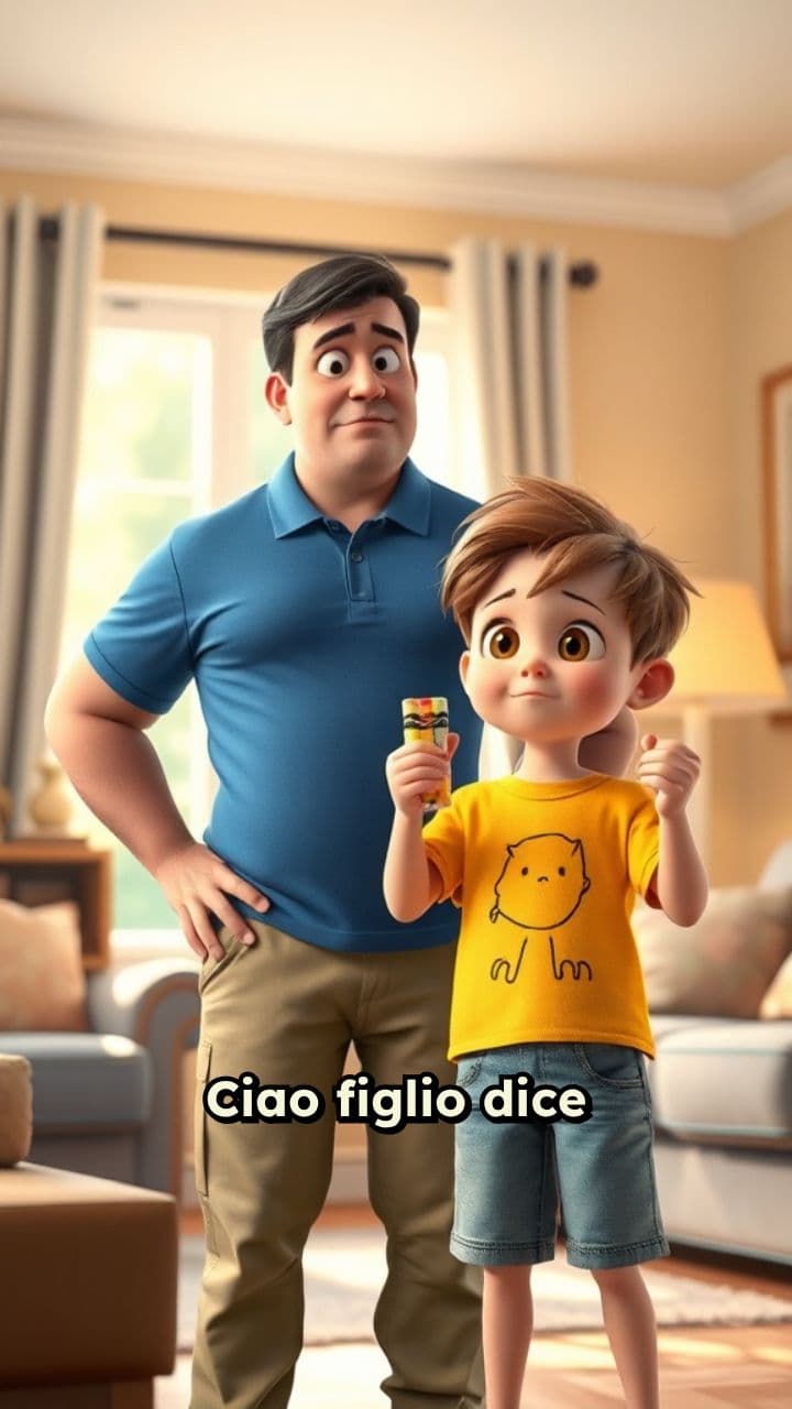 Il disegno del figlio e la reazione del papà