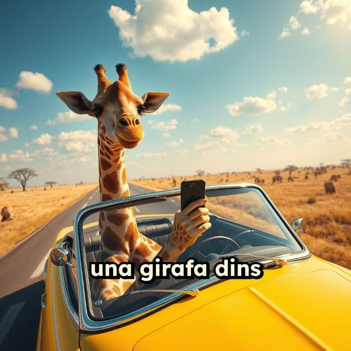 Girafa en un coche groc