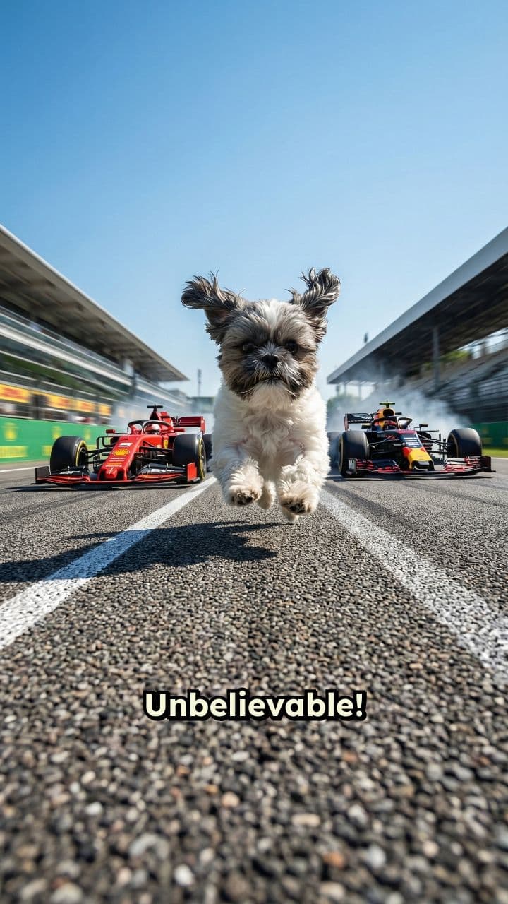 Tiny Dog Beats Race Cars