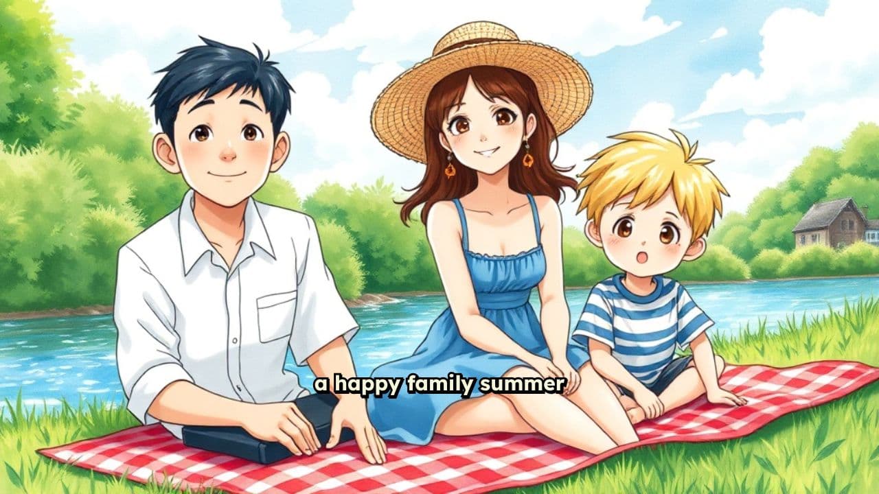 Happy Family Riverbank Picnic