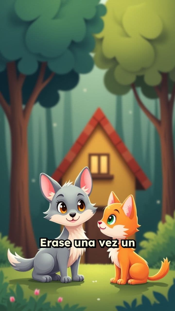 El lobito y el gatito en el bosque