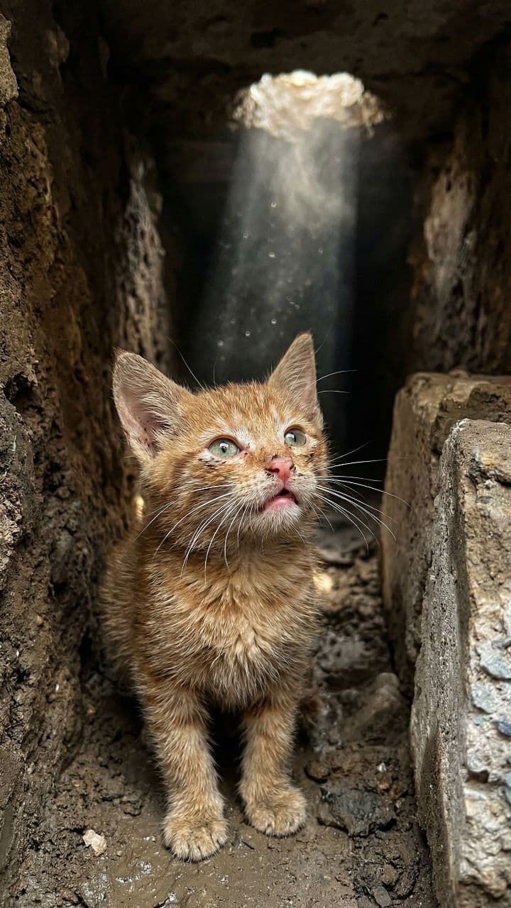 Bomberos rescatan gatito atrapado bajo tierra
