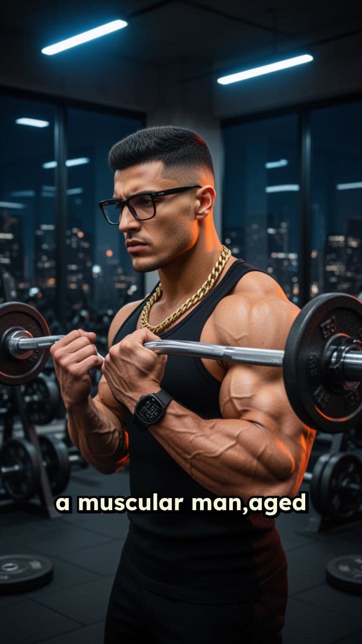 Muscular Man Doing Bicep Curls