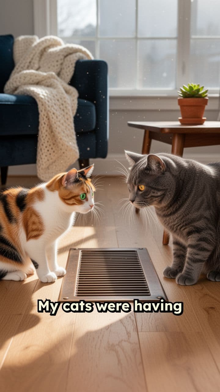 Heating Vent Staredown: Cat Court Drama