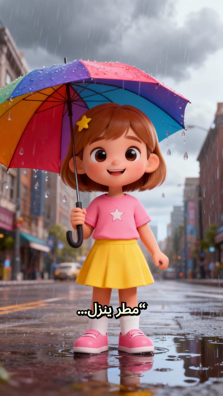 مطر ومرح مع فتاة صغيرة