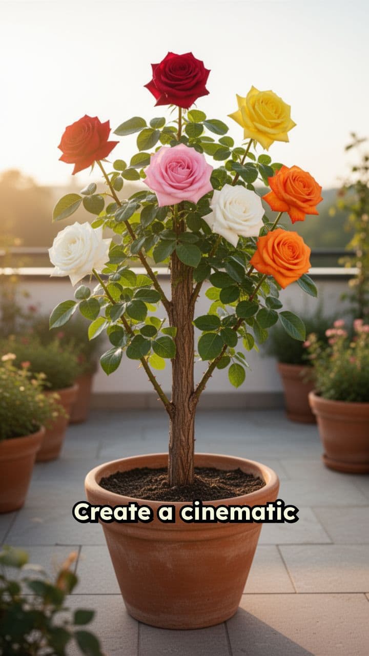 5 रंगों वाला ग्राफ्टेड गुलाब