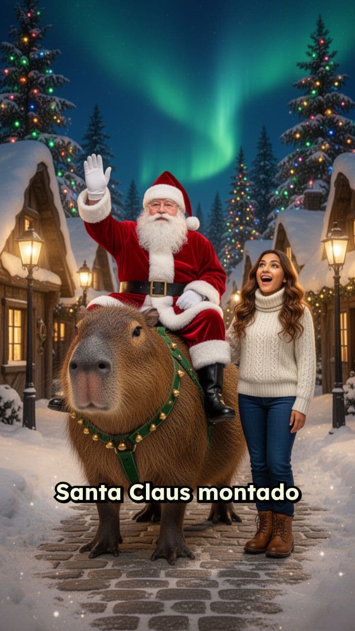 Santa en capibara desea Feliz Navidad