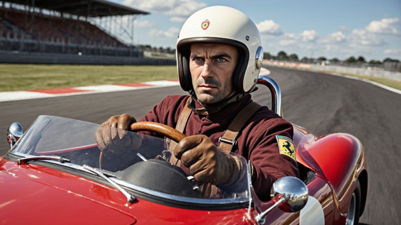 1950s Ferrari on Formula 1 Track