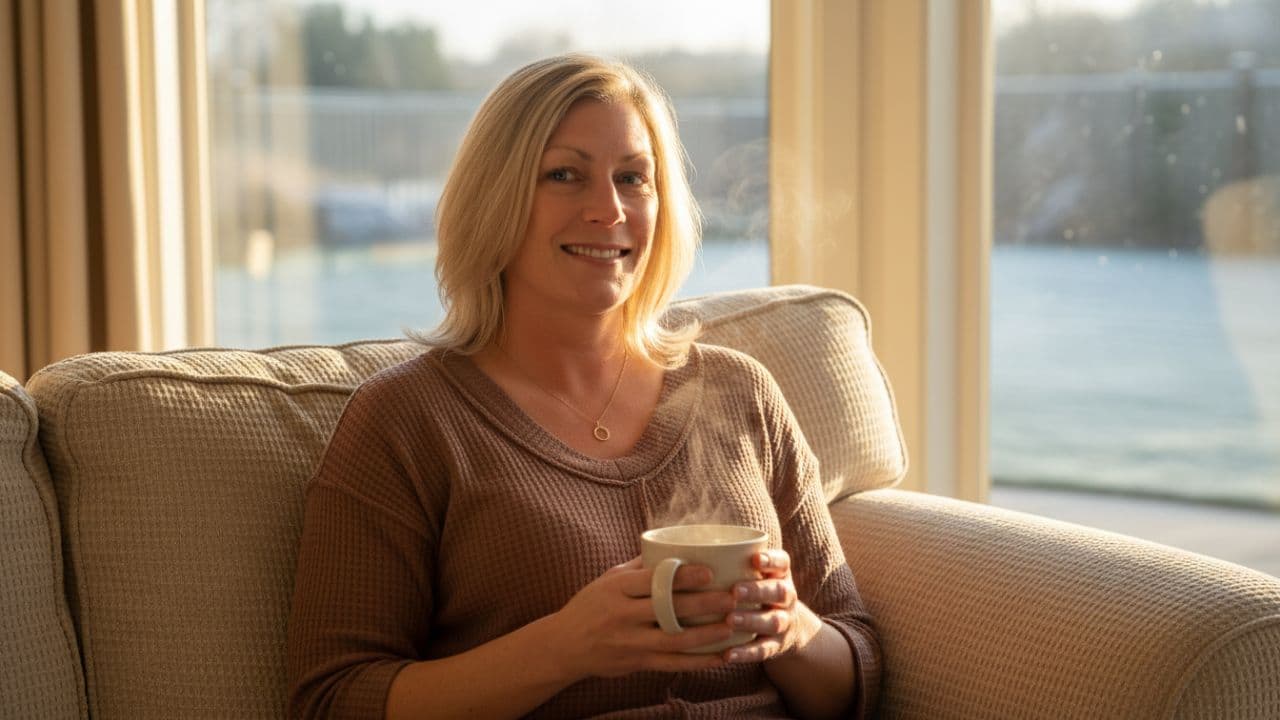 क्रिसमस पर क्यूट ब्लॉन्ड महिला गीत