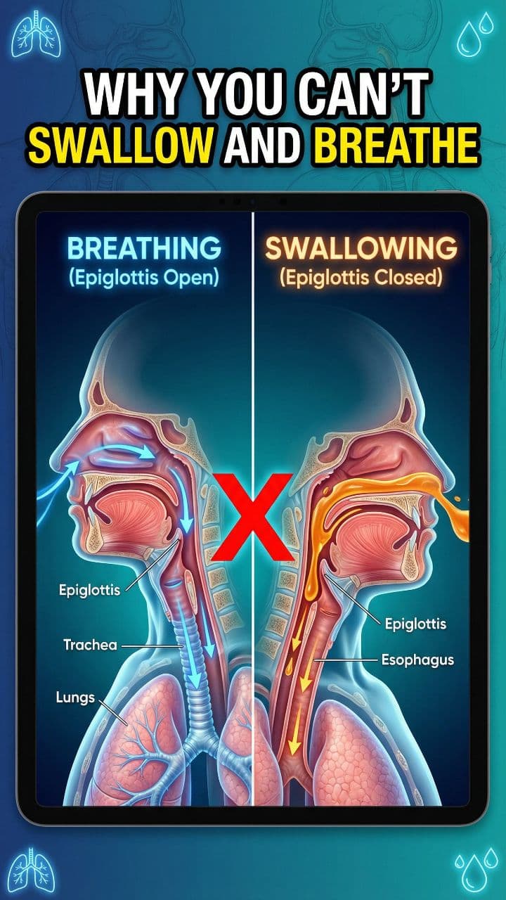 Why You Can’t Swallow and Breathe#didyouknow #sciencefacts #humanbody #biologyfacts #mindblowingfacts #factsdaily #learnontiktok #weirdscience #healthfacts