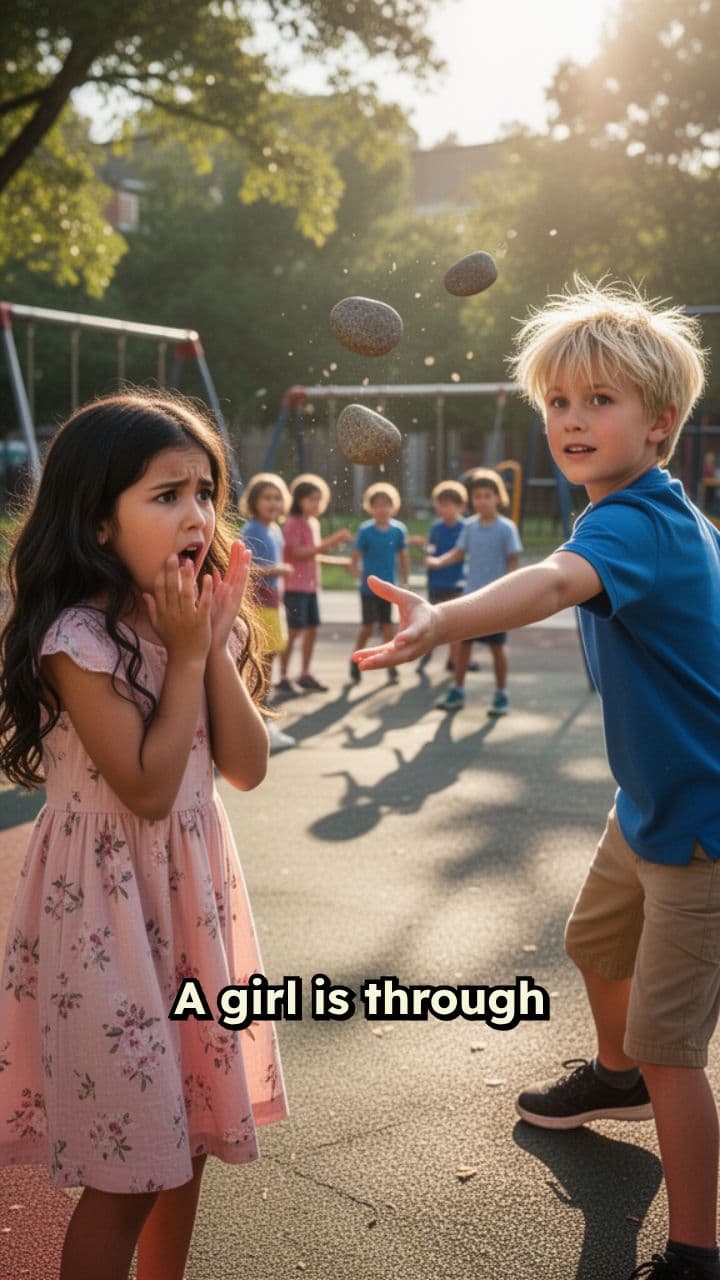 Girl Hit by Stone Thrown by Boy