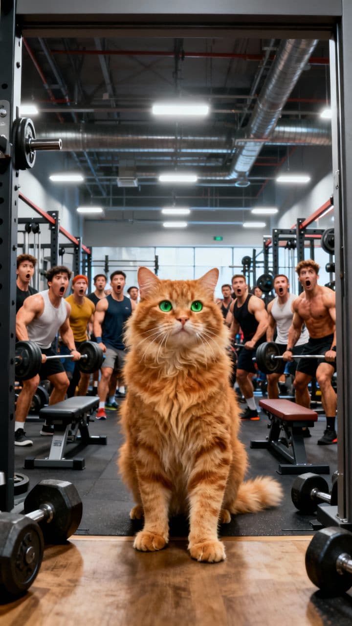 Orange Cat Stuns Gym With Deadlift