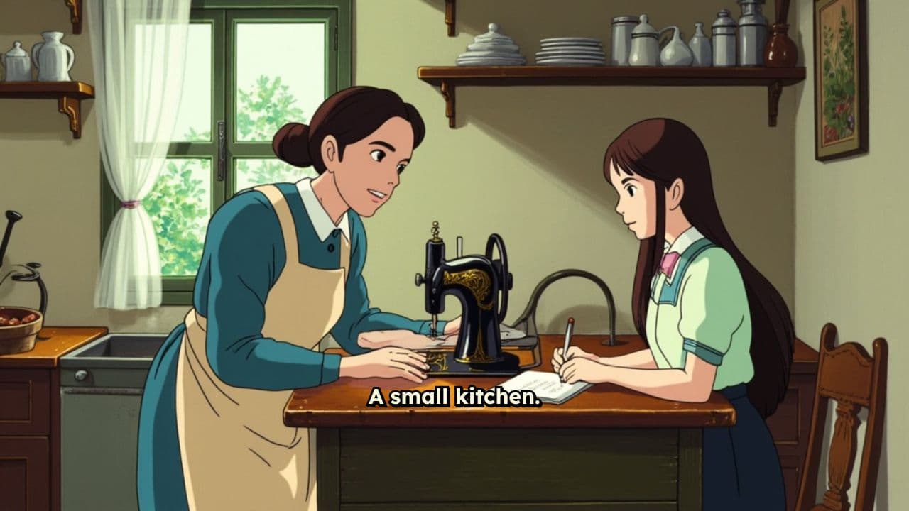 Sewing and Studying in the Kitchen