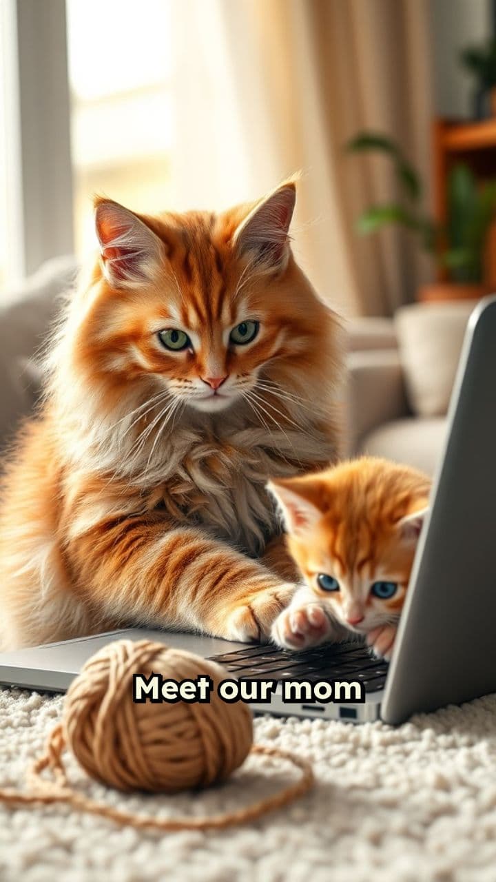 Mom Cat: Work & Kitten