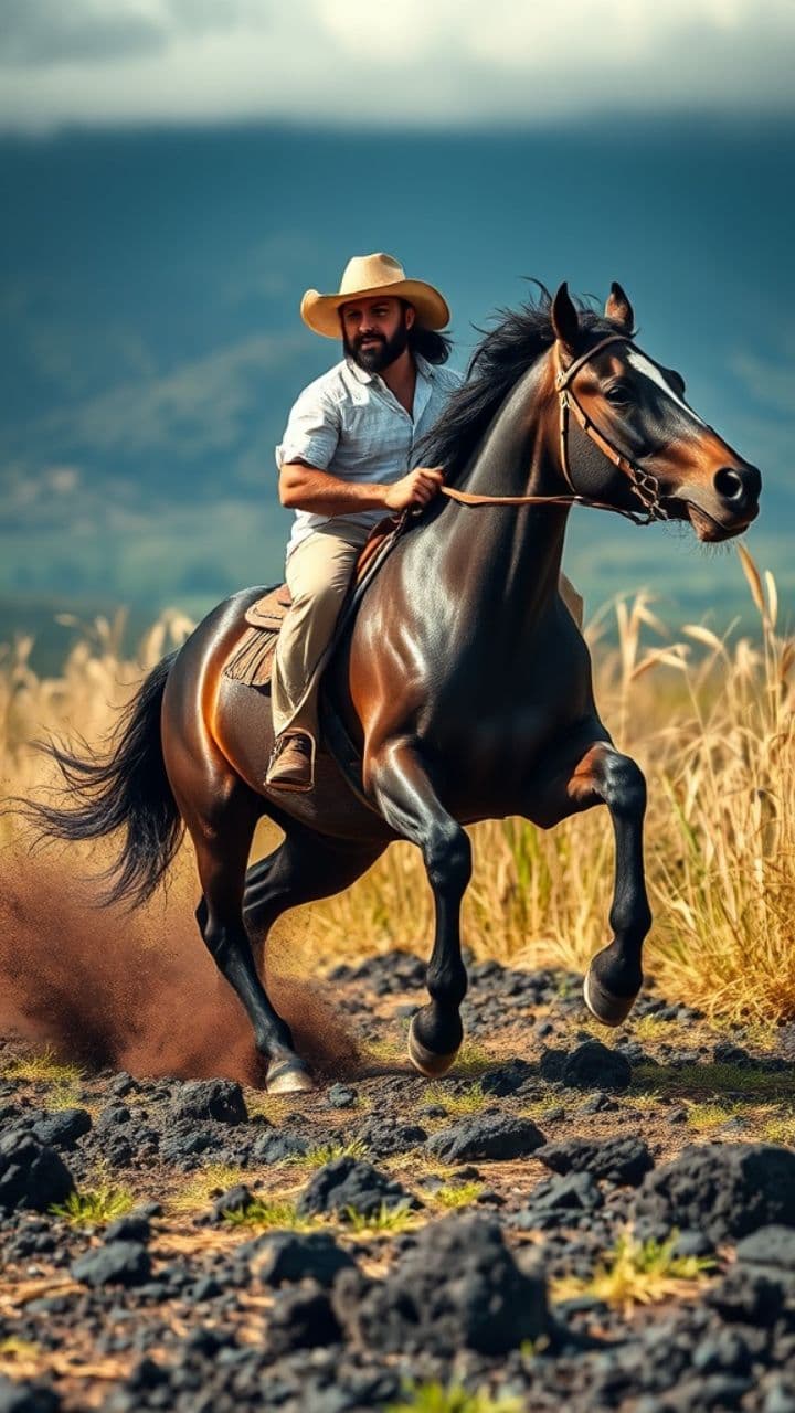 Hawaiian Paniolo Ropes a Wild Bull