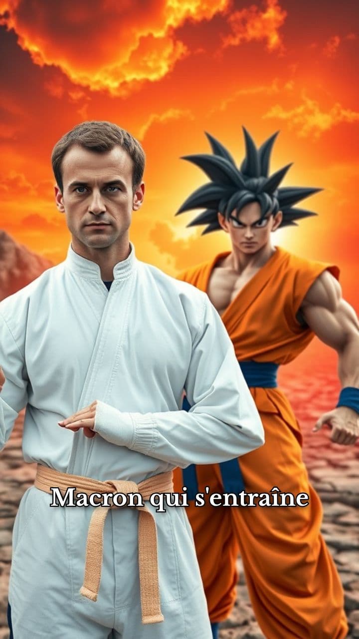 Macron s'entraîne avec Goku contre D Trump