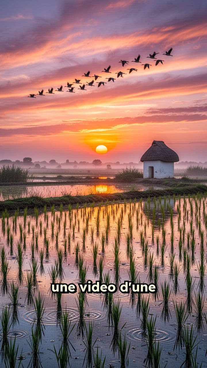 Rizière camarguaise au coucher de soleil