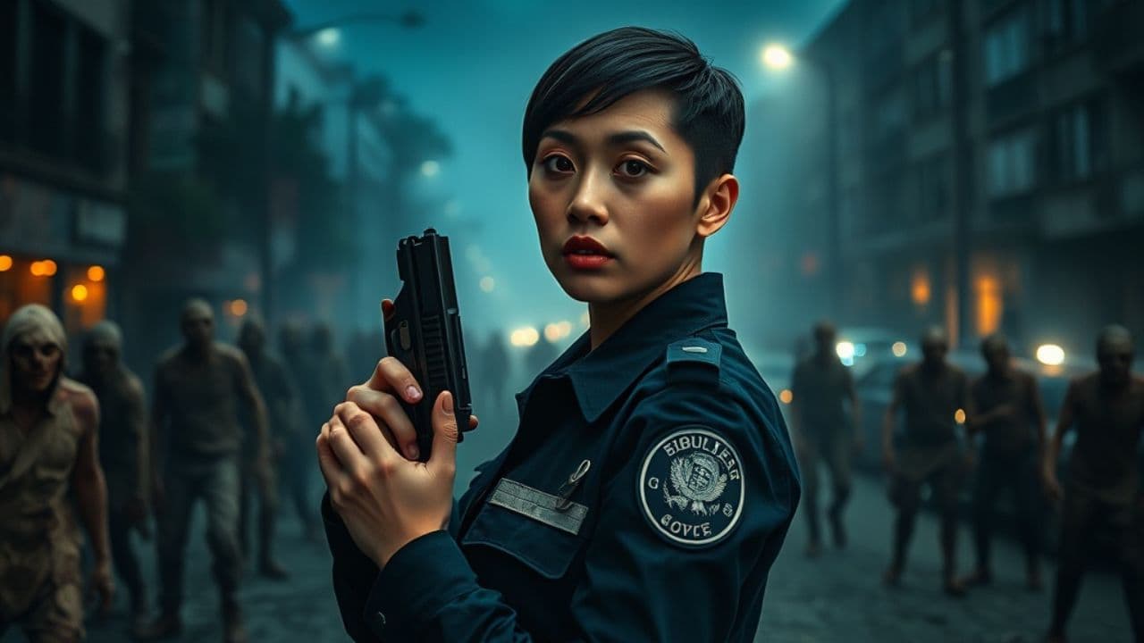 Policía asustada huye de zombis