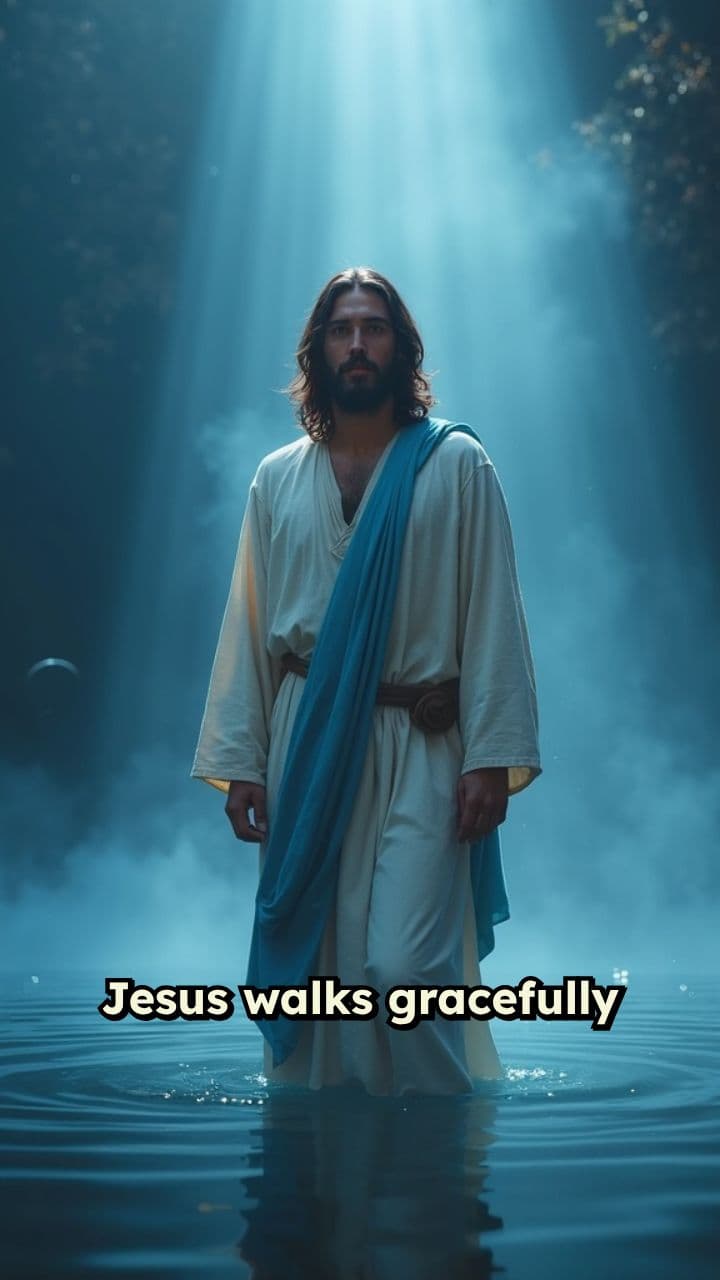 Jesus Walks on Water Under Divine Light