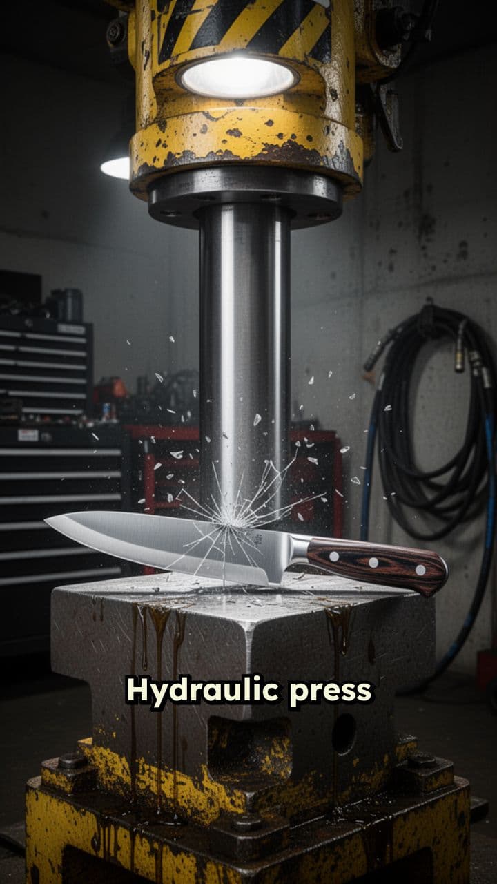 Hydraulic Press Crushes a Knife