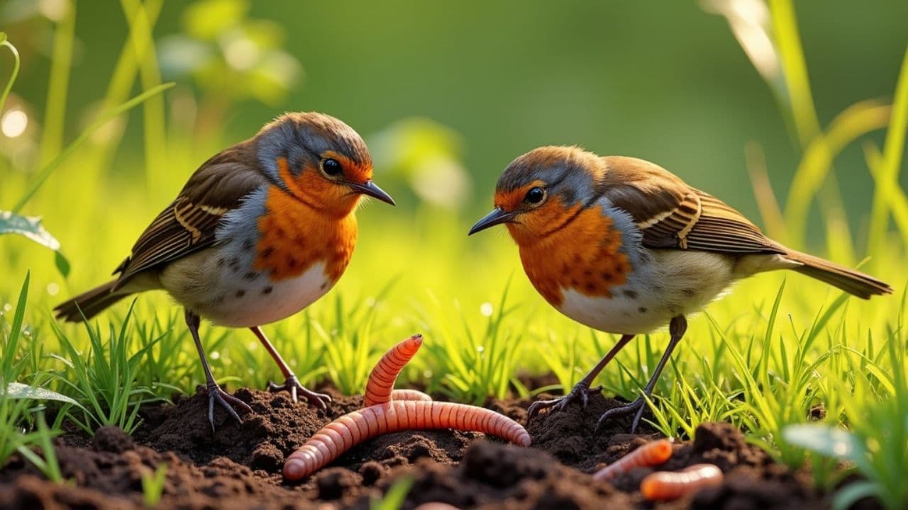 Birds Observing Worms