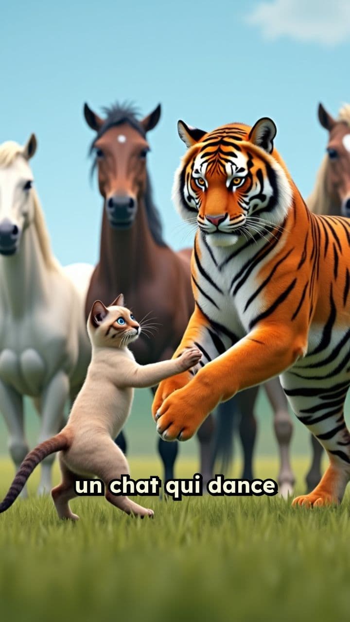 Danse improbable : chat, tigre et chevaux
