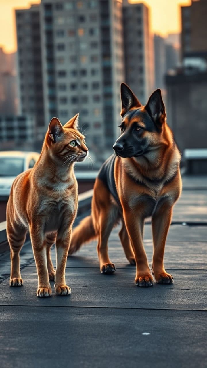 Rooftop Rumble: Cat vs. Dog