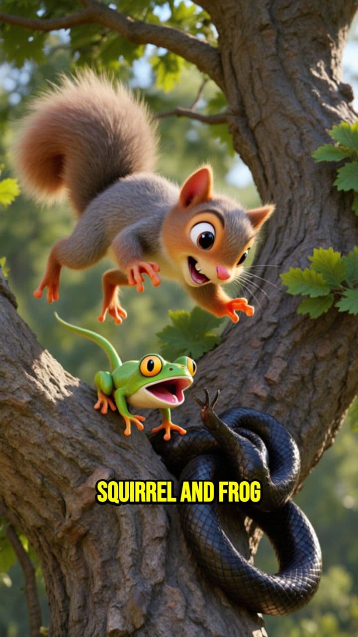 Squirrel and Frog vs. Black Snake