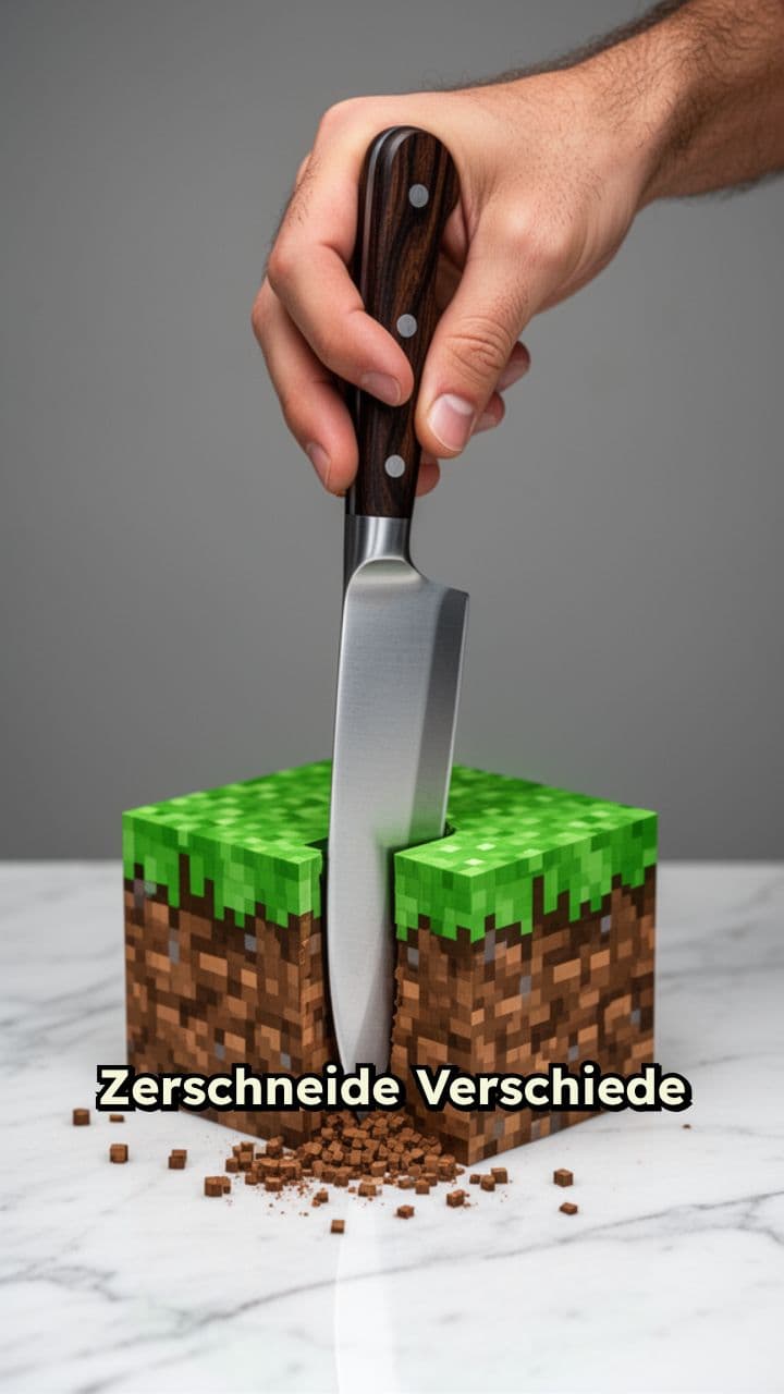 Minecraft-Blöcke mit Messer zerschneiden Animation
