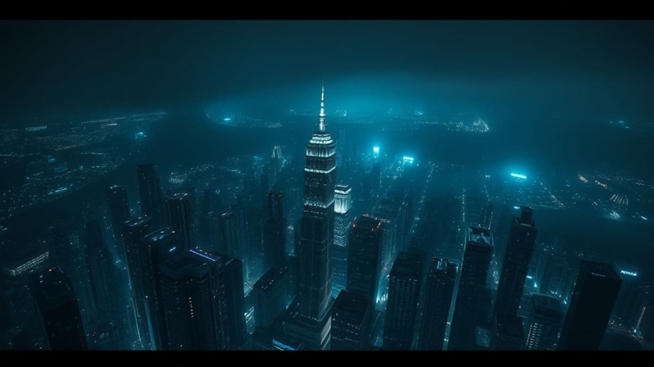 Miasto w ogniu nocą