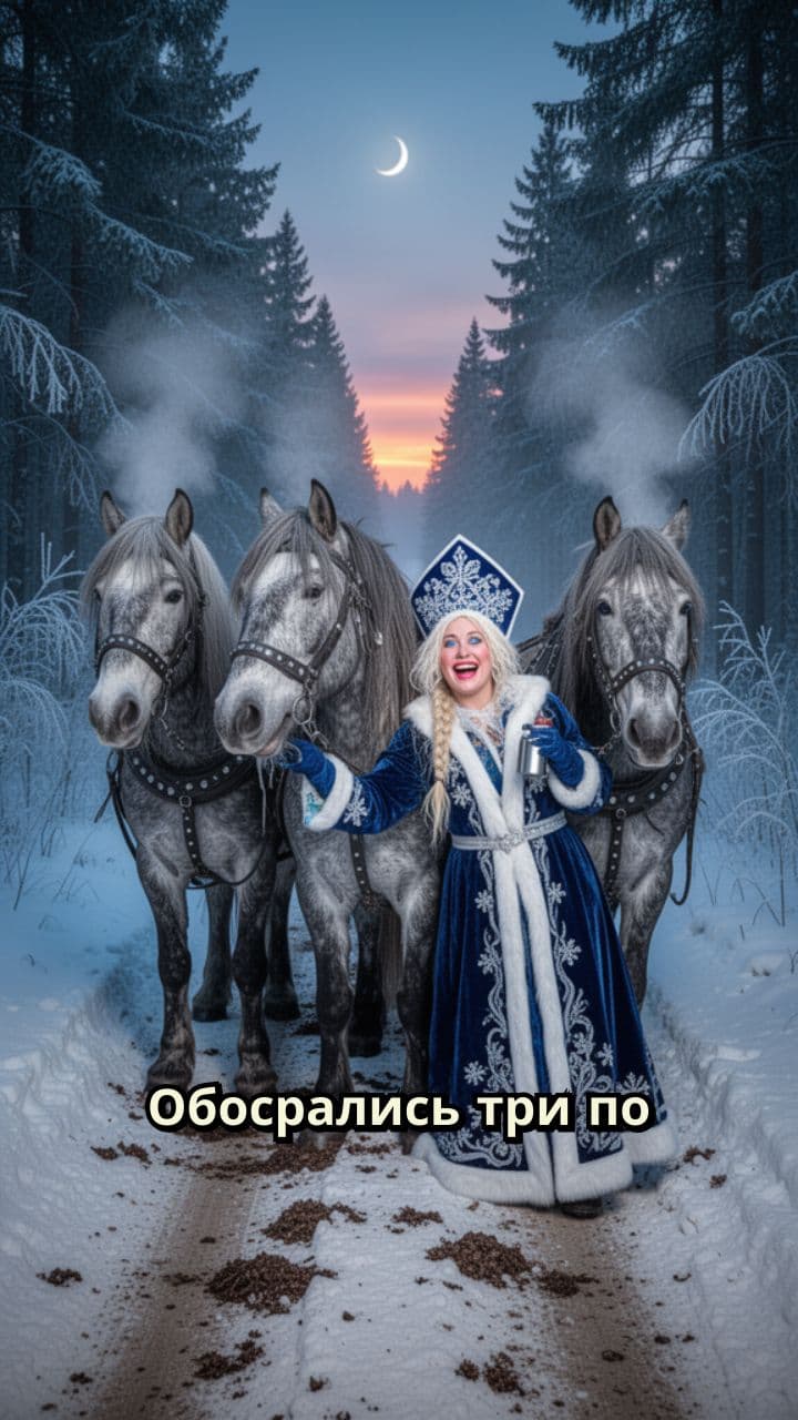 Пьяная Снегурка и кони