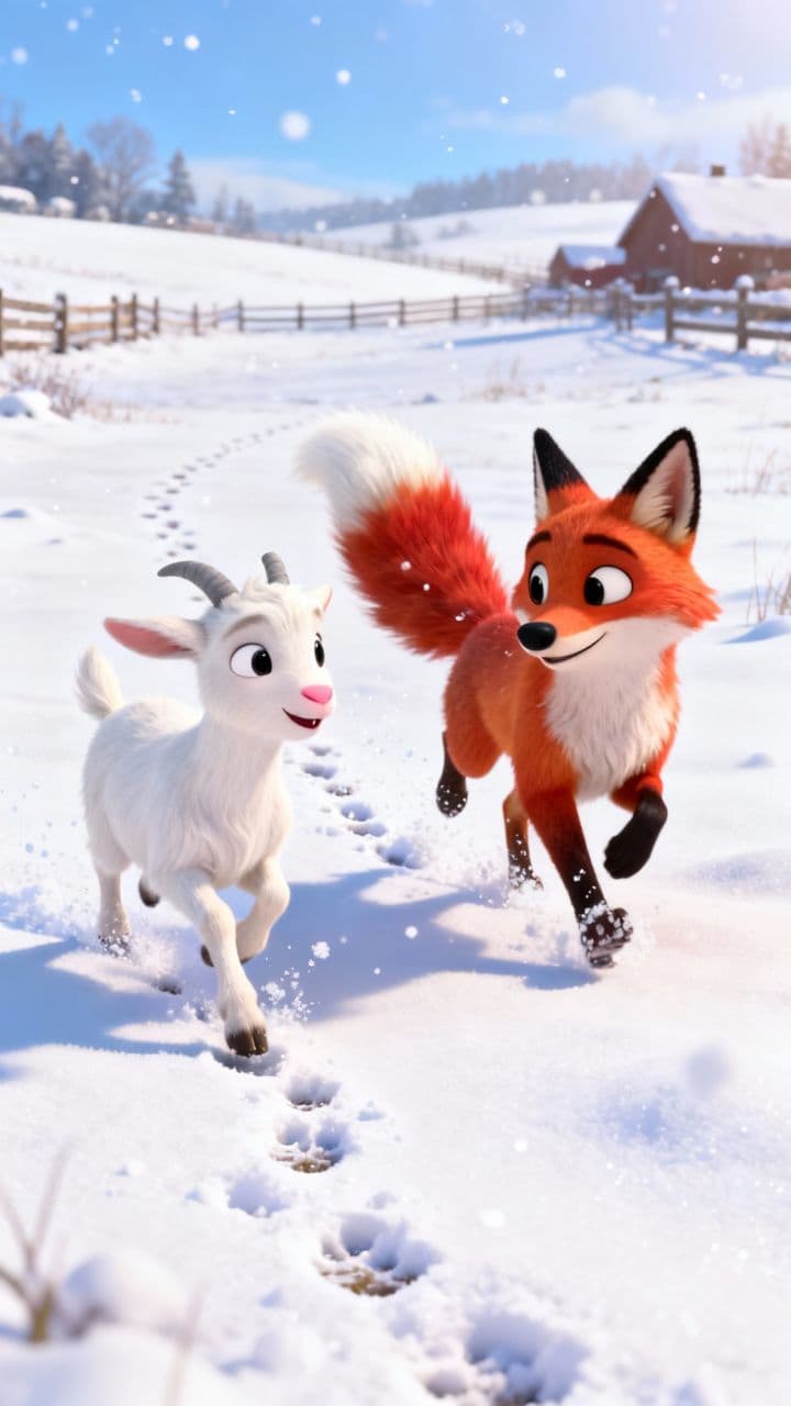 Snowball Showdown: Fox and Goat's Epic Defense