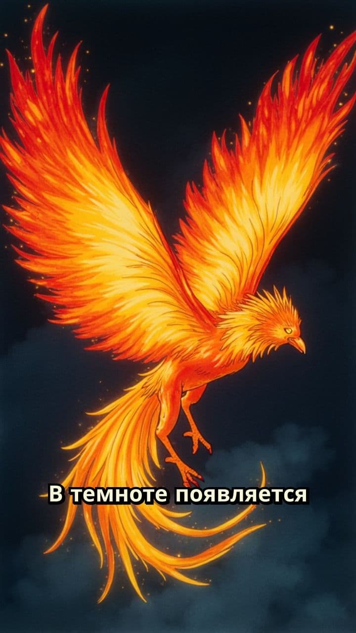 Горящий феникс в темноте