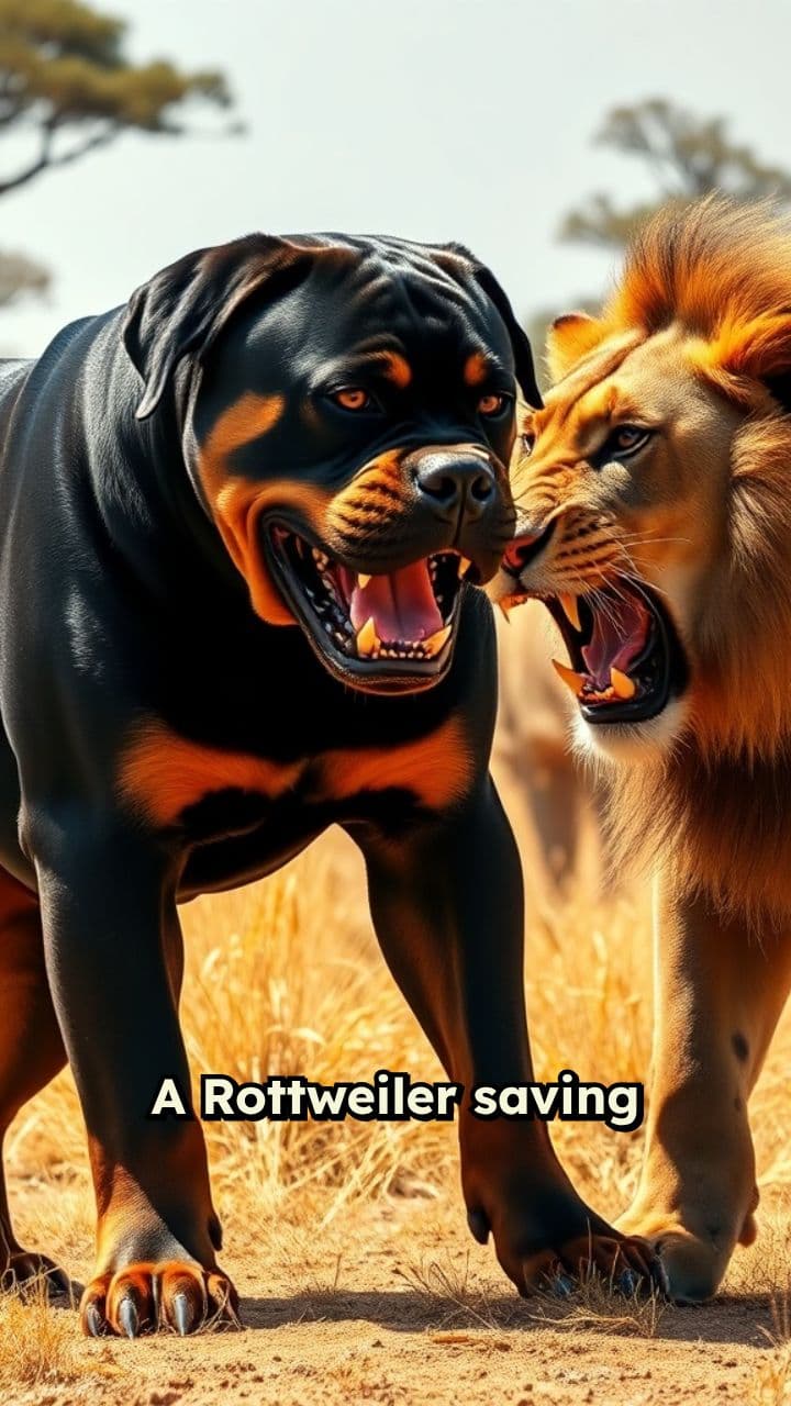 Rottweiler Saves Schoolchildren from Lions
