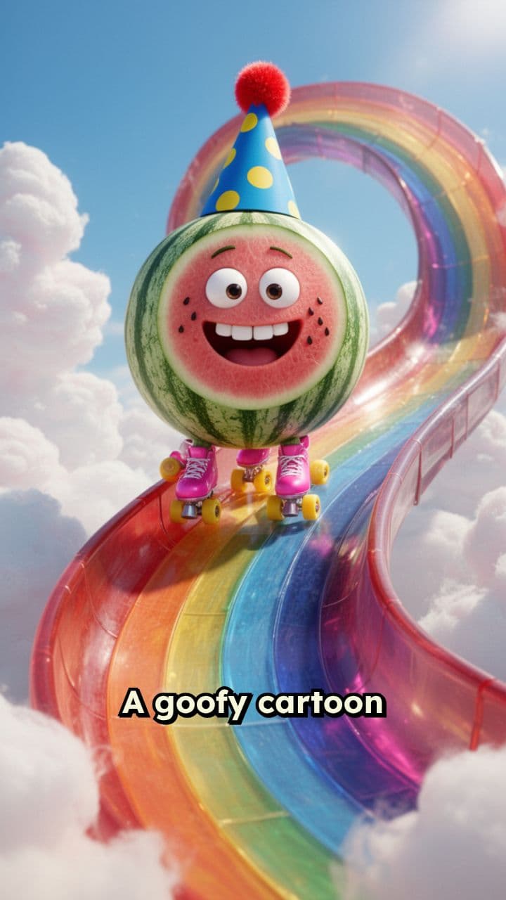 Watermelon Skates Down Rainbow Slide