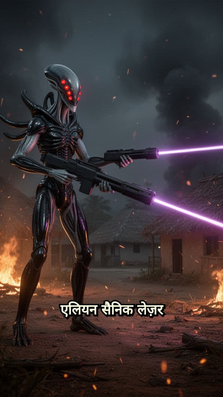Alien Laser Assault on Burning Village