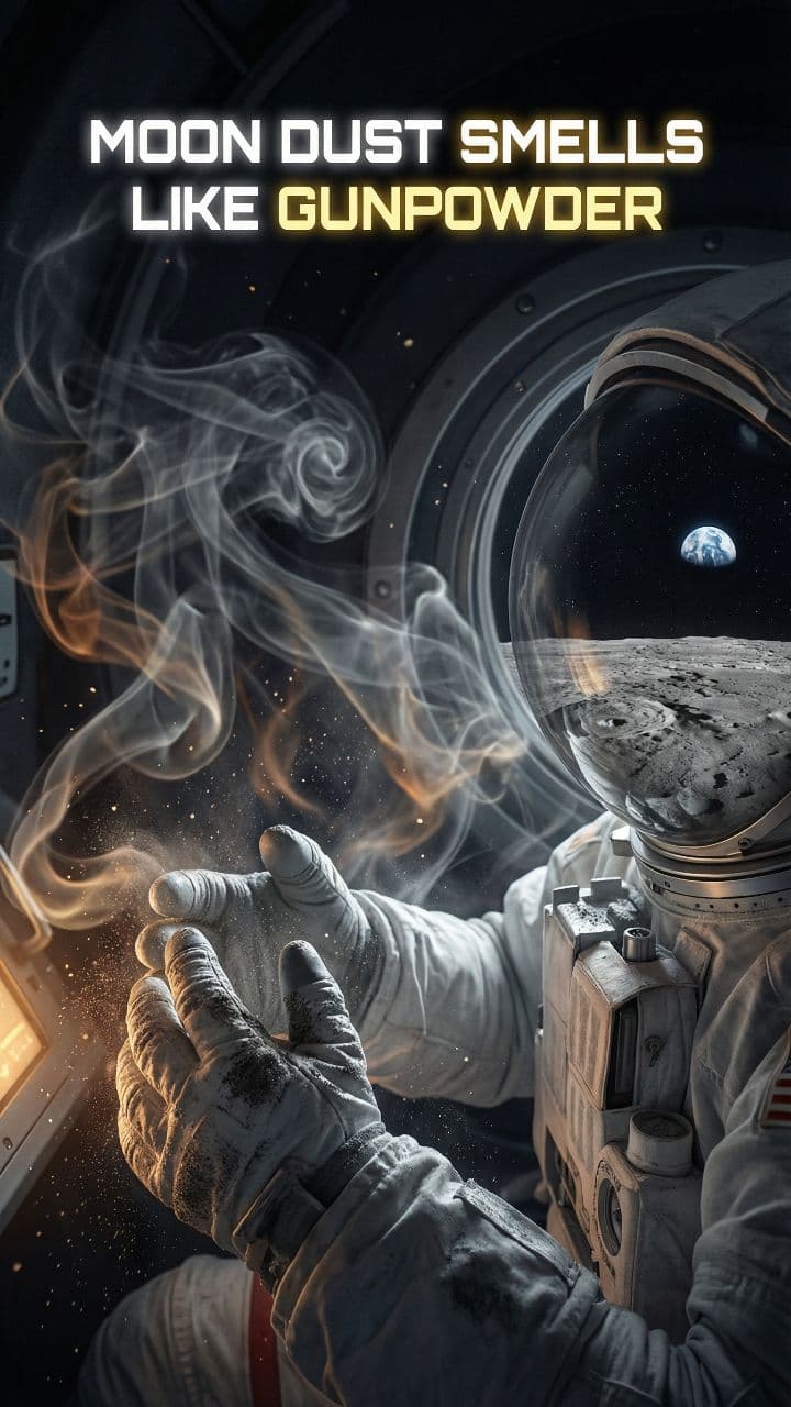 Moon Dust Smells Like Gunpowder #didyouknow #sciencefacts #spacefacts #astronomyfacts #mindblowingfacts #factsdaily #learnontiktok #weirdscience #universefacts