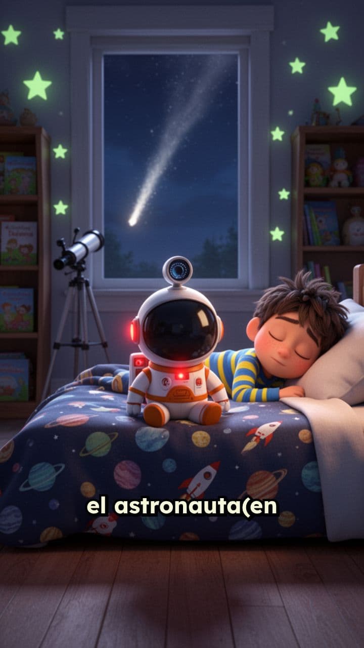El astronauta proyector y su amigo niño
