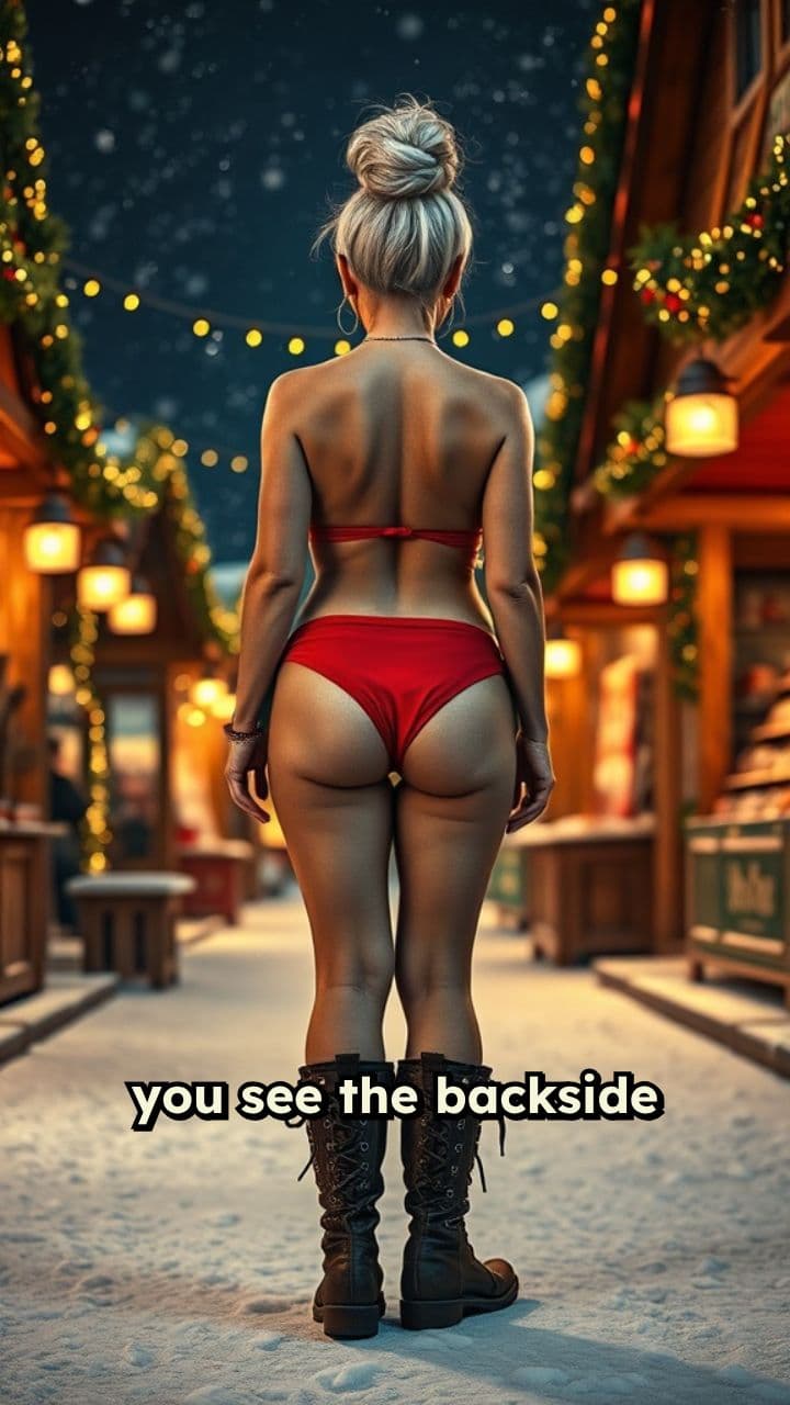 Bikini-Clad Senior at Christmas Market