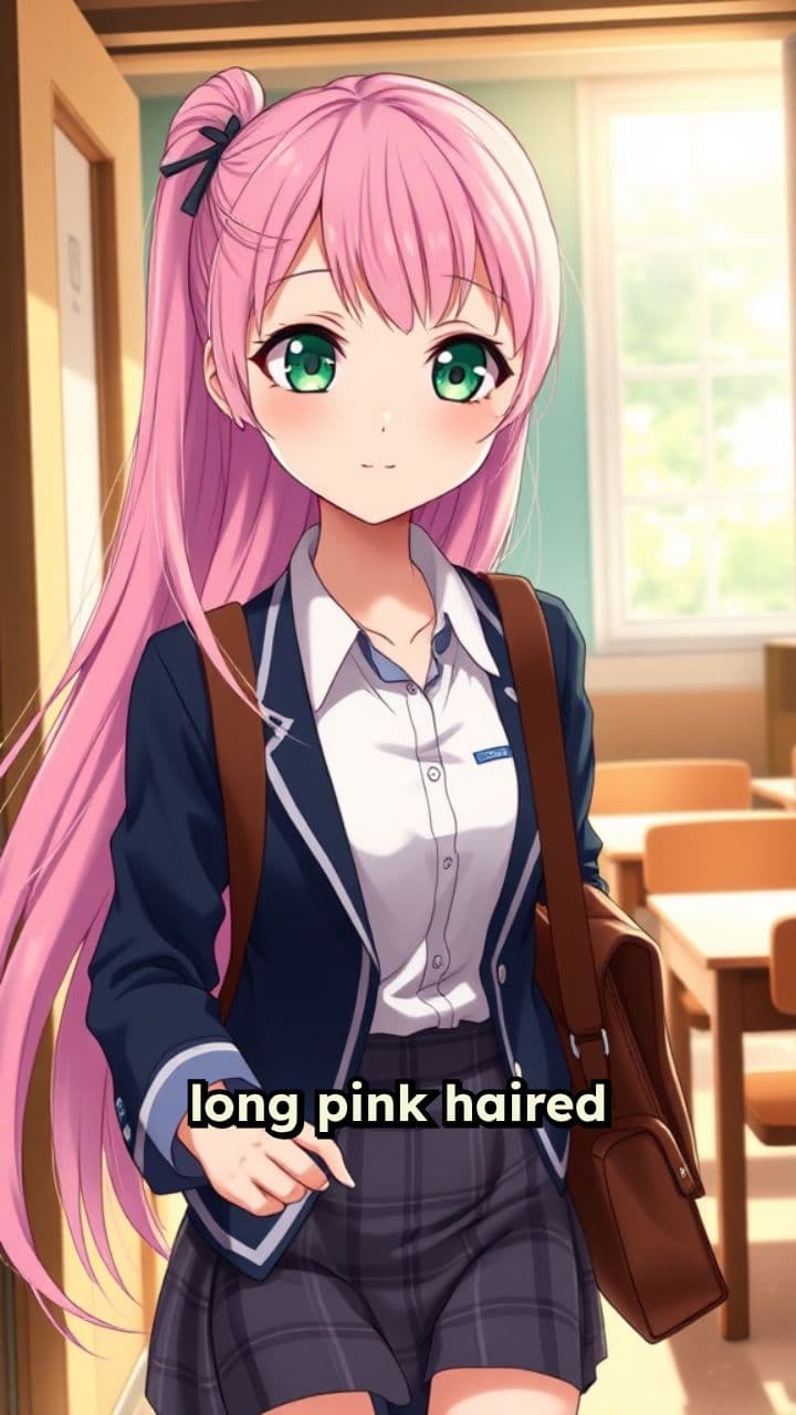 Anime Girl with Pink Hair Enters Class