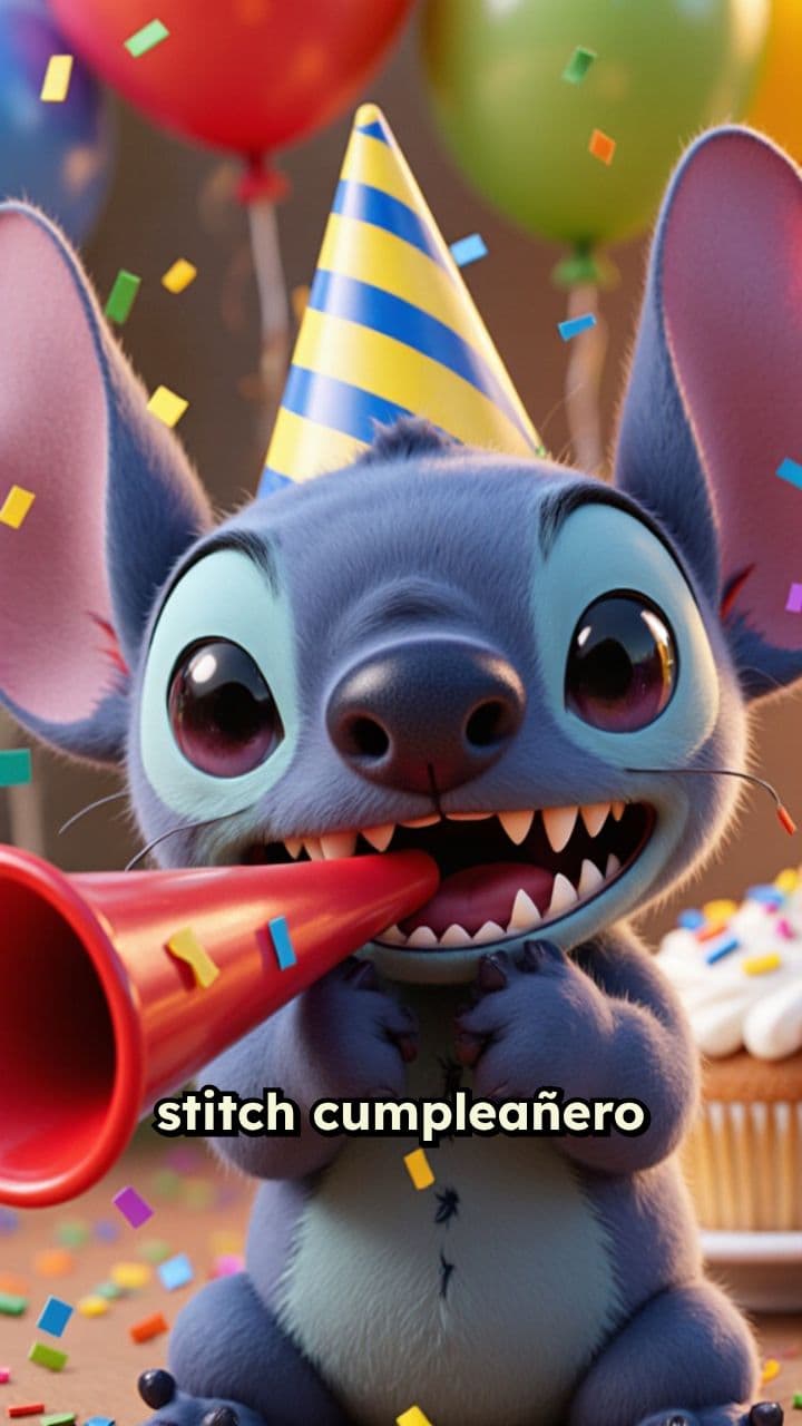 Stitch y su corneta de cumpleaños