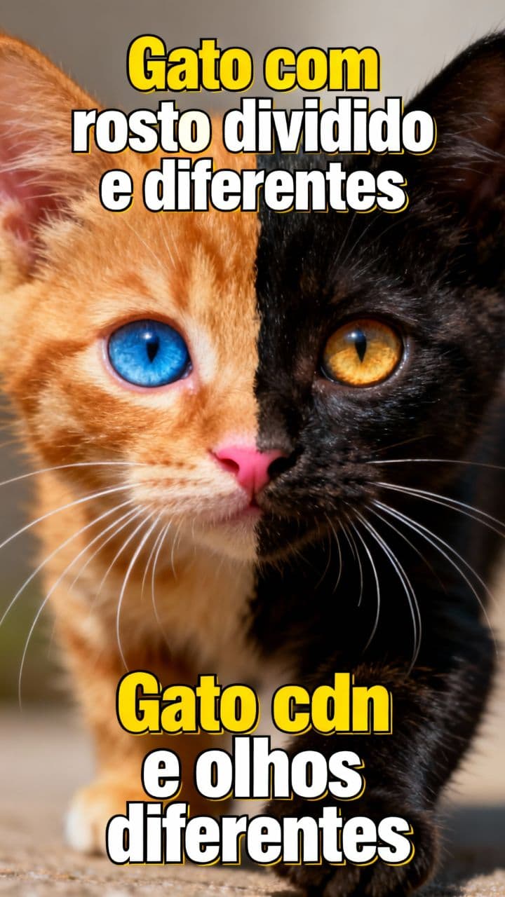 Gato com rosto dividido e olhos diferentes