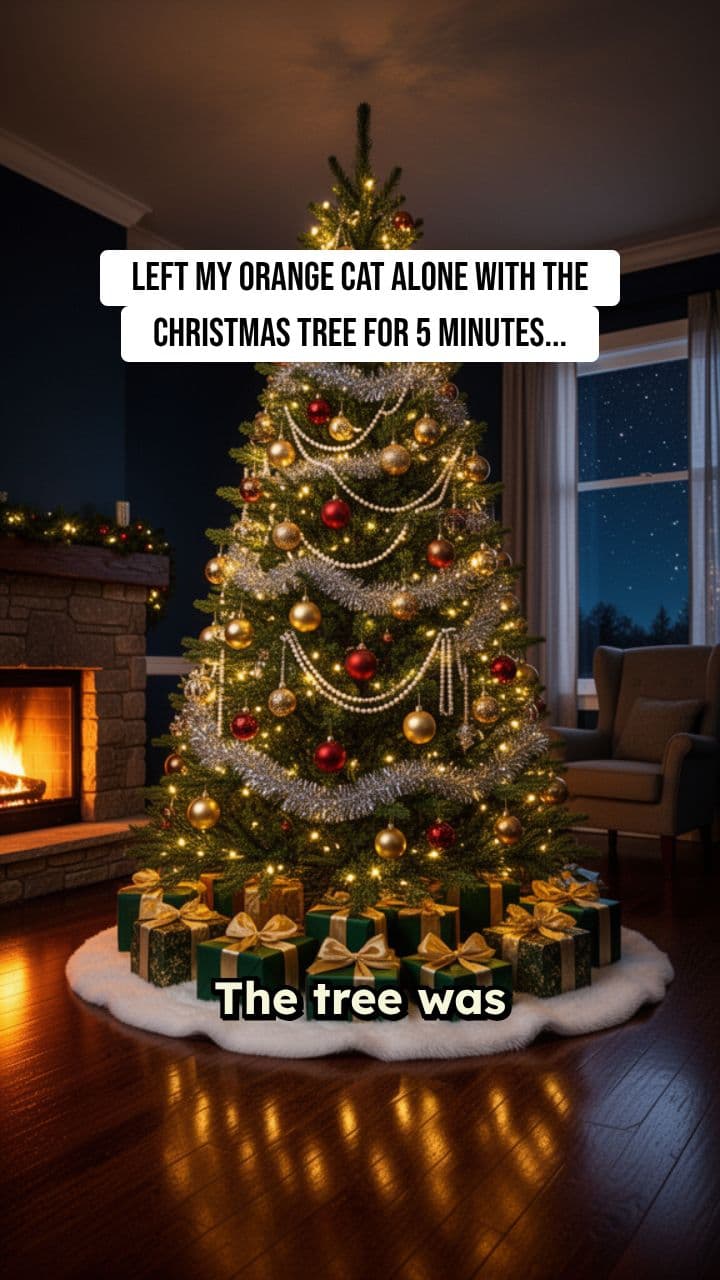 Orange Cat vs. Christmas Tree