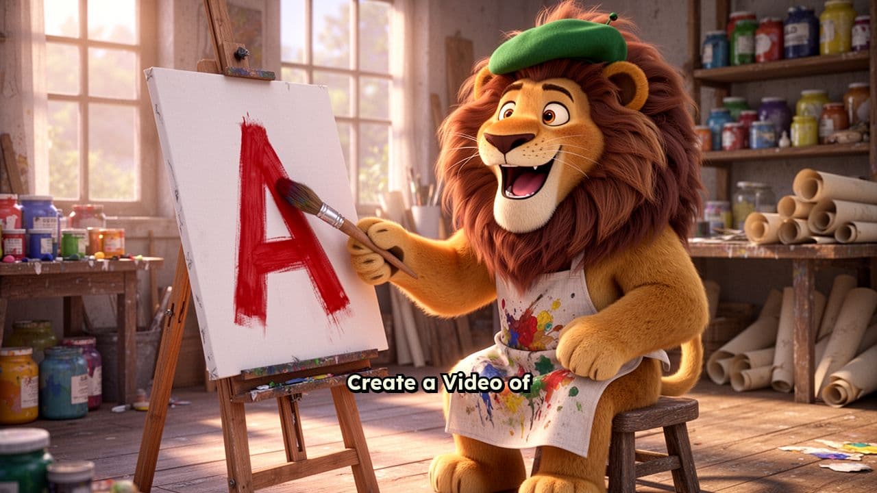 Lion Writes A to Z on Canvas