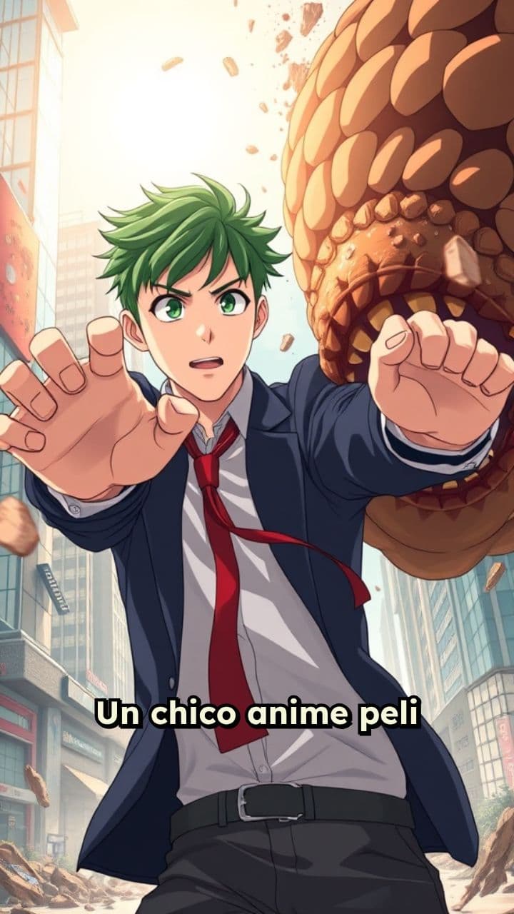 Chico anime lucha contra gusano gigante