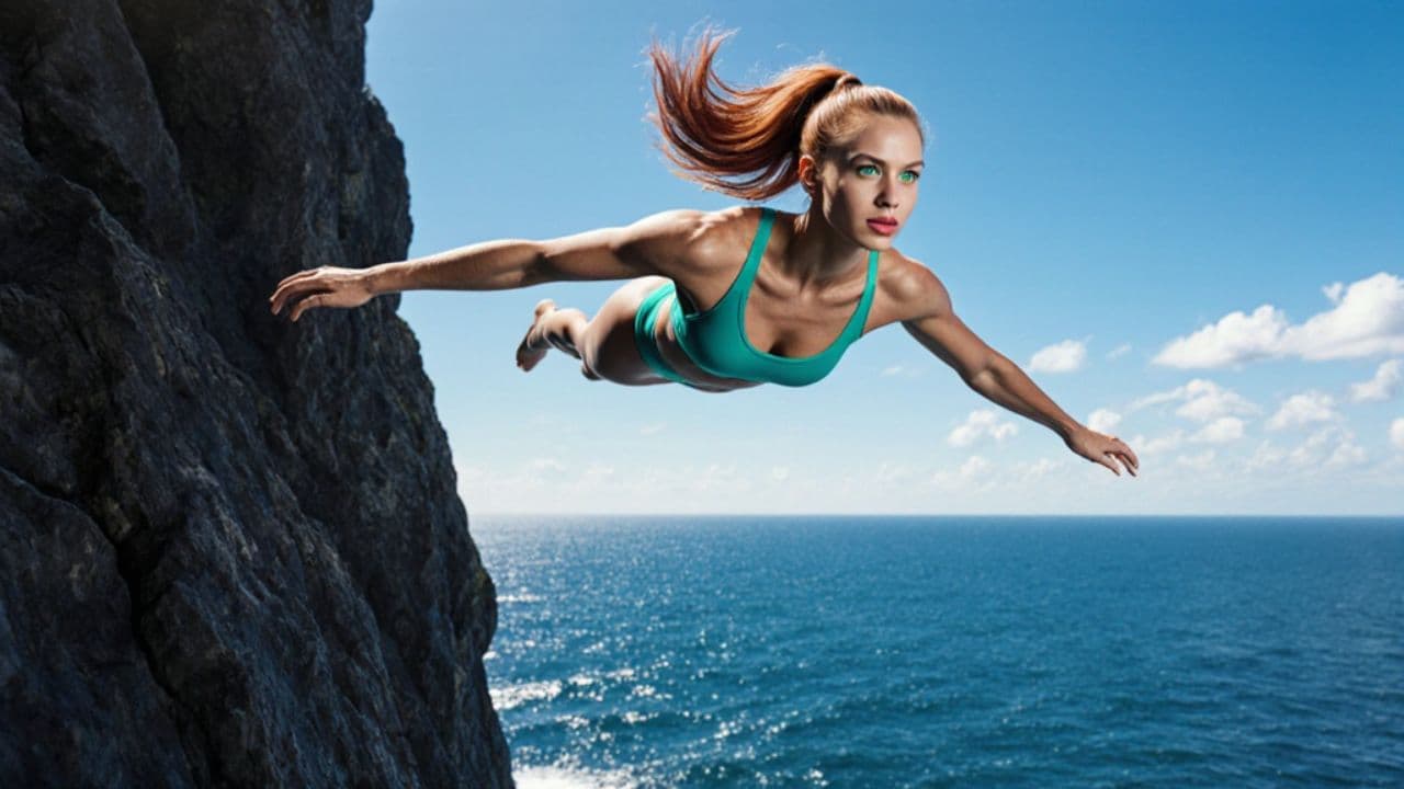 Daring Cliff Dive in Slow Motion
