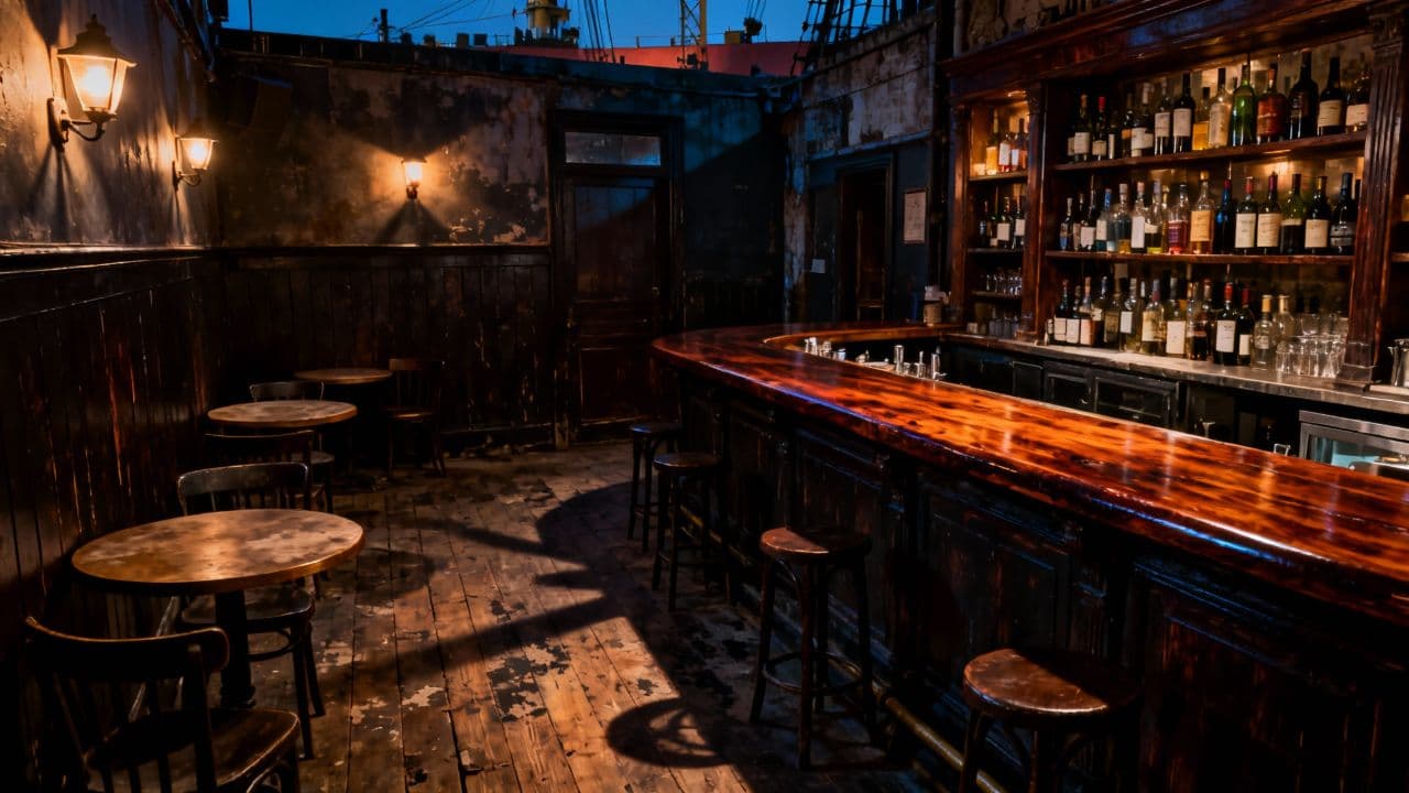 Scènes de vie dans un bar du port