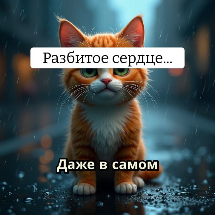 Грустный рыжий кот в дожде