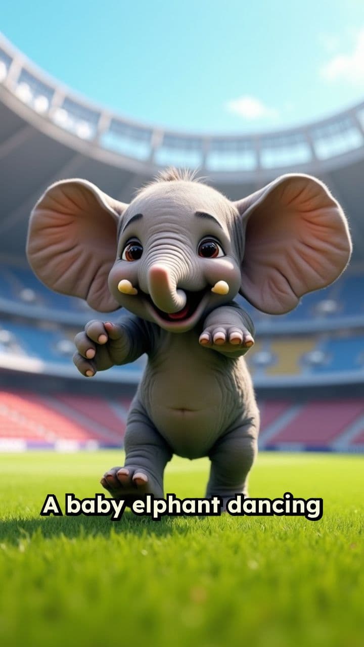 Dancing Baby Elephant in Stadium
